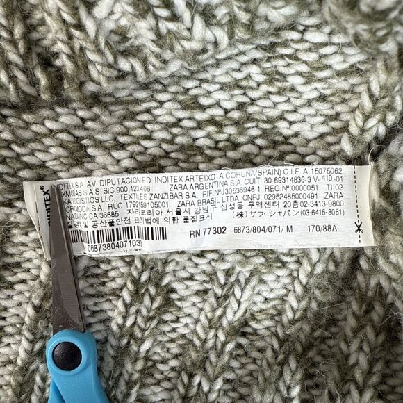 ZARA Chunky Knit Sweater V-neck Long Sleeve Wool Blend Olive Women's Medium - Picture 9 of 14